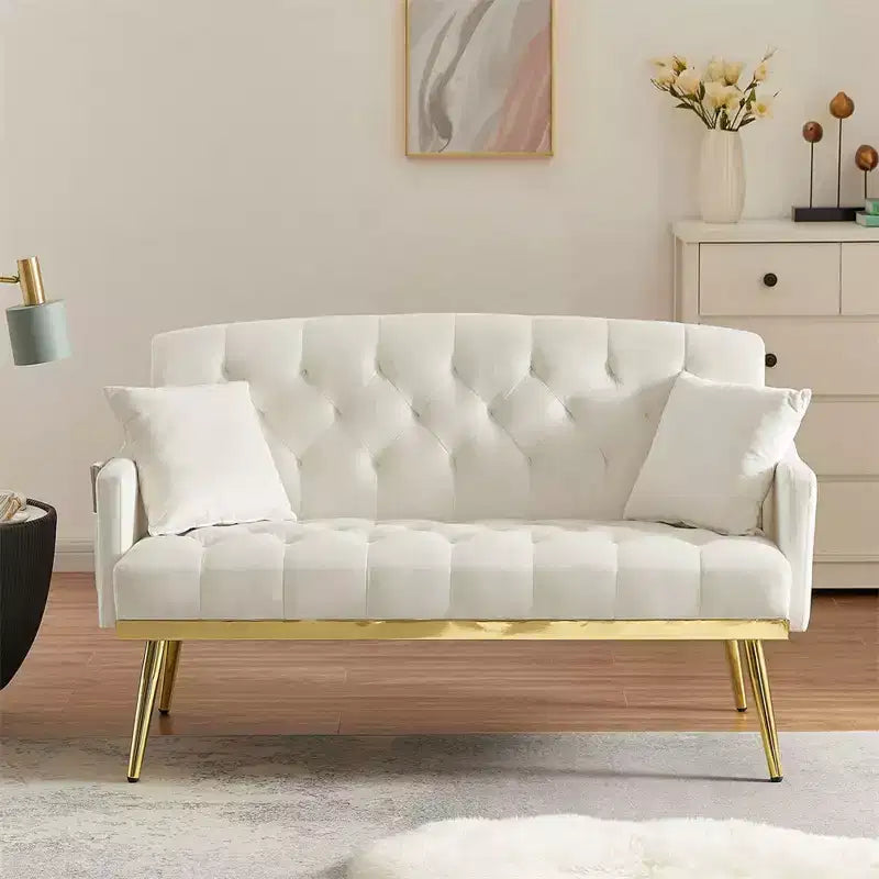 Causeuse rembourrée avec 2 oreillers, pieds en métal, canapé-lit en mousse pour chambre d'amis, bureau, salon.