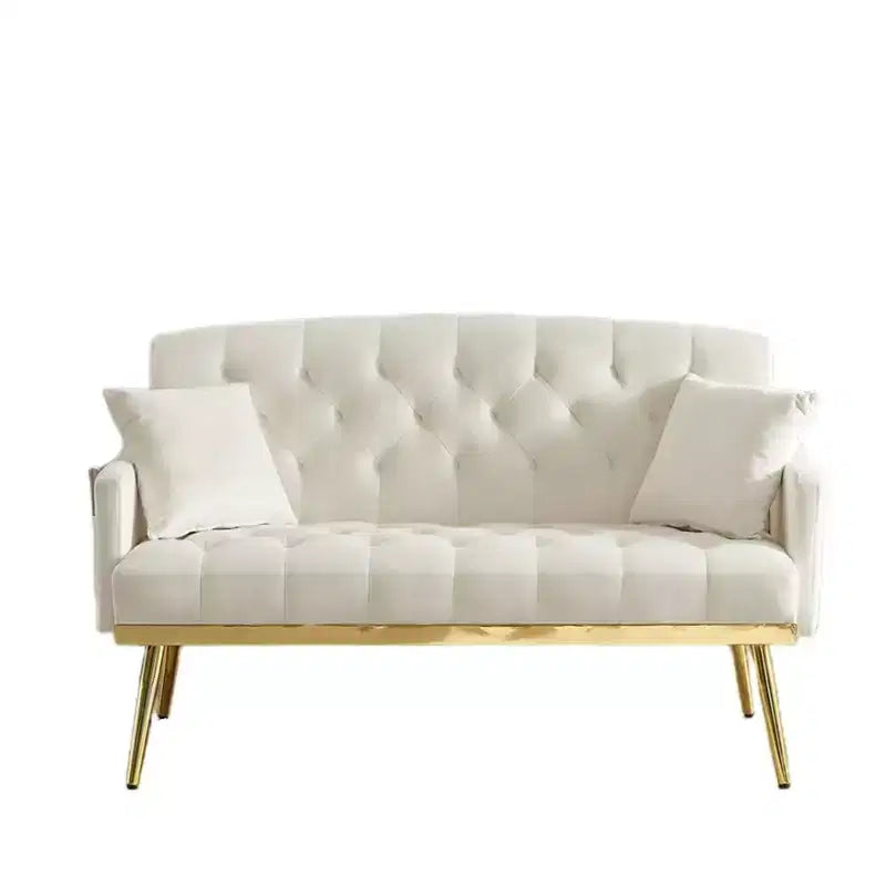 Upholstered Loveseat Couch With 2 Pillows Metal Legs Foam Couch Sleeper Sofa For Guest Room Office Living Room