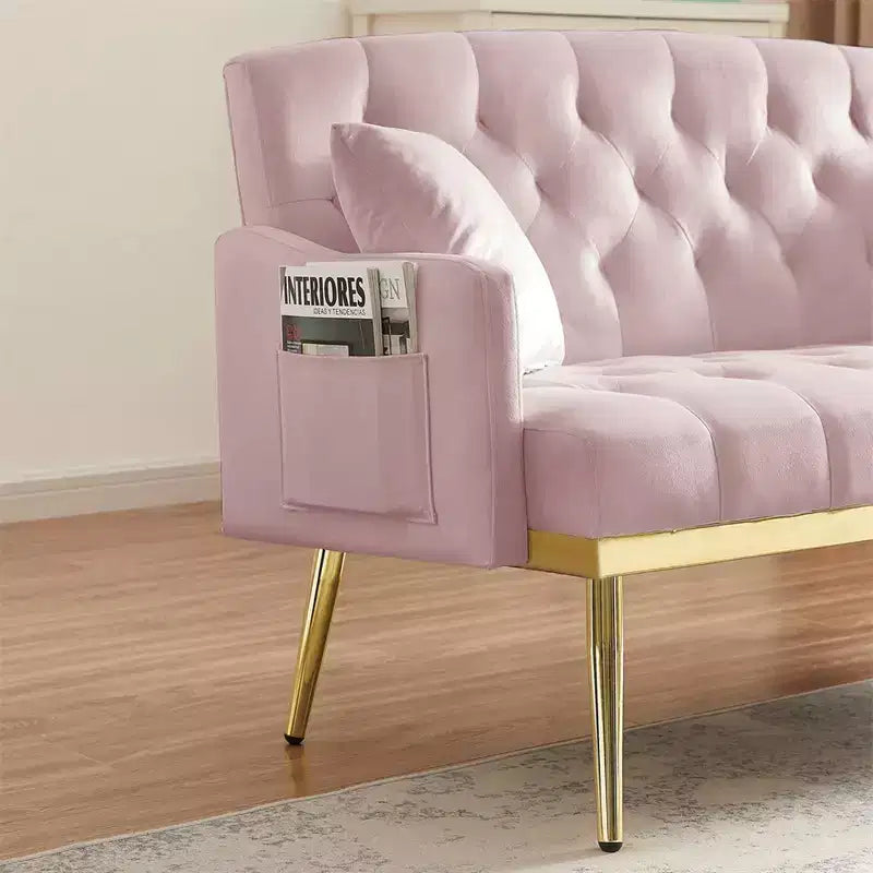 Upholstered Loveseat Couch With 2 Pillows Metal Legs Foam Couch Sleeper Sofa For Guest Room Office Living Room