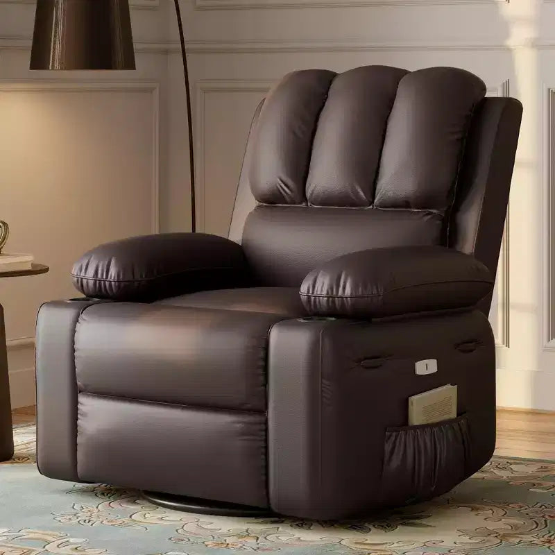 Massage Recliner Chair for Adults, Swivel Rocker with Heat, PU Leather, Remote, Cup Holders, Side Pocket, Wide Recliner for Living Room, Bedroom