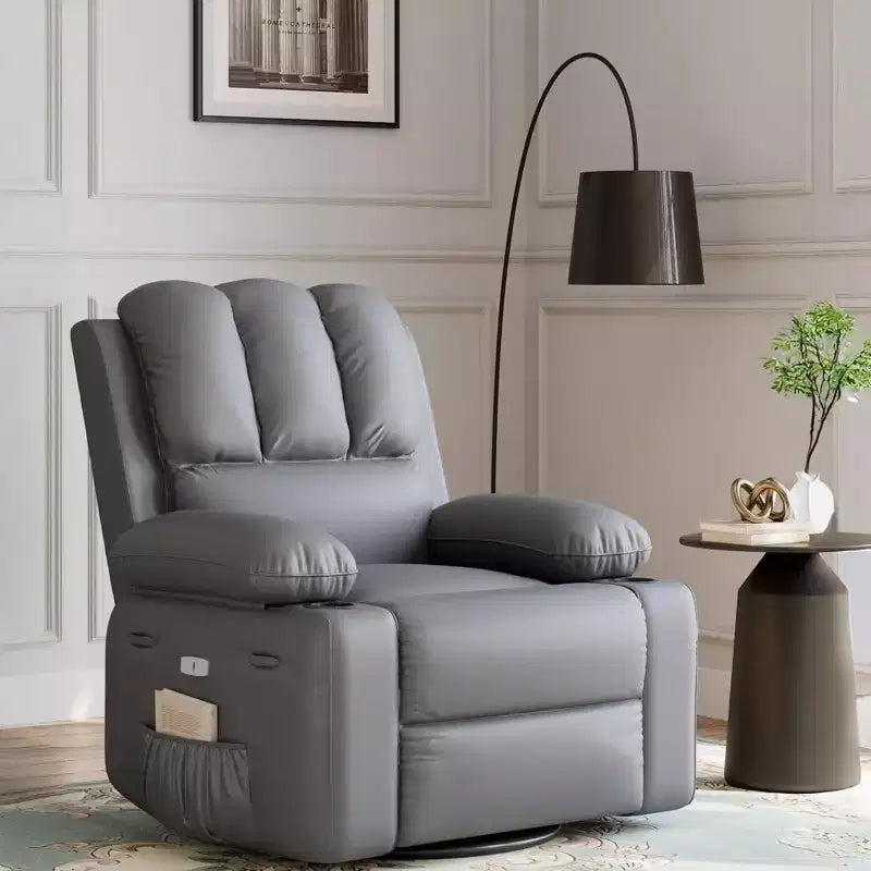 Massage Recliner Chair for Adults, Swivel Rocker with Heat, PU Leather, Remote, Cup Holders, Side Pocket, Wide Recliner for Living Room, Bedroom
