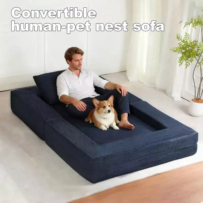 Canapé convertible Whisen, canapé-lit compression pour chien, canapé de sol moderne en velours côtelé avec oreiller, aucun assemblage requis
