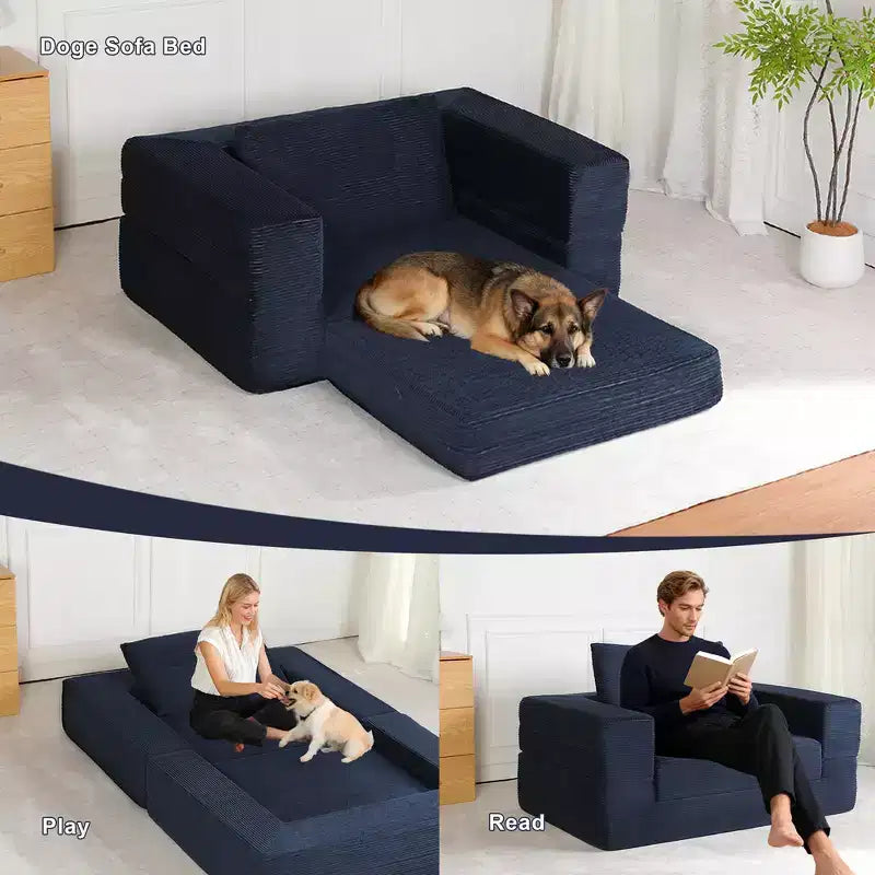 Canapé convertible Whisen, canapé-lit compression pour chien, canapé de sol moderne en velours côtelé avec oreiller, aucun assemblage requis