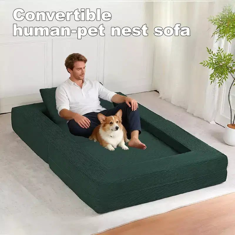Canapé convertible Whisen, canapé-lit compression pour chien, canapé de sol moderne en velours côtelé avec oreiller, aucun assemblage requis