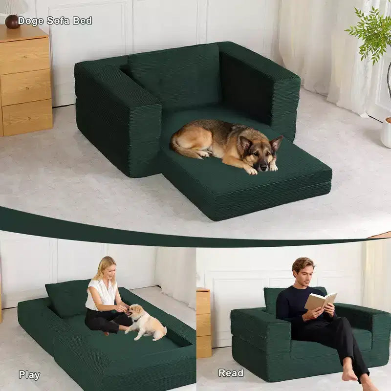 Canapé convertible Whisen, canapé-lit compression pour chien, canapé de sol moderne en velours côtelé avec oreiller, aucun assemblage requis