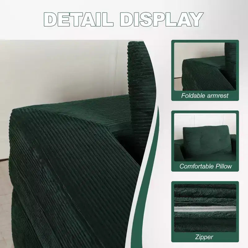 Canapé convertible Whisen, canapé-lit compression pour chien, canapé de sol moderne en velours côtelé avec oreiller, aucun assemblage requis