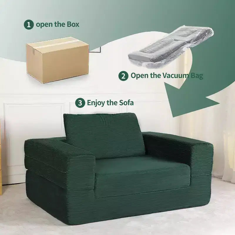 Canapé convertible Whisen, canapé-lit compression pour chien, canapé de sol moderne en velours côtelé avec oreiller, aucun assemblage requis