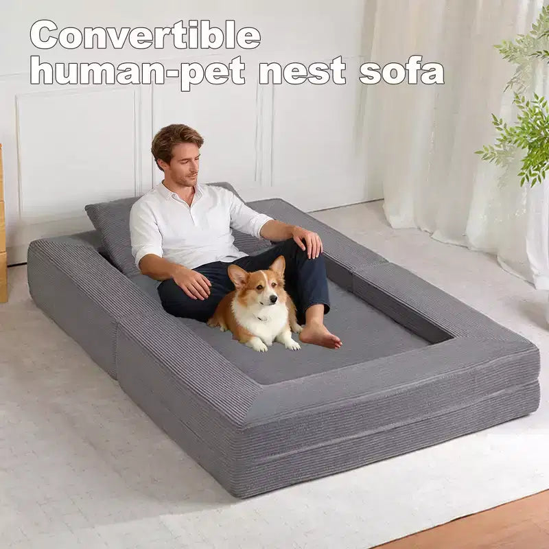 Canapé convertible Whisen, canapé-lit compression pour chien, canapé de sol moderne en velours côtelé avec oreiller, aucun assemblage requis