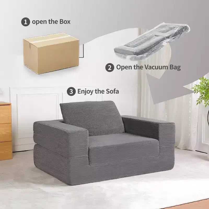 Canapé convertible Whisen, canapé-lit compression pour chien, canapé de sol moderne en velours côtelé avec oreiller, aucun assemblage requis