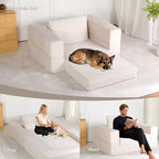 Canapé convertible Whisen, canapé-lit compression pour chien, canapé de sol moderne en velours côtelé avec oreiller, aucun assemblage requis