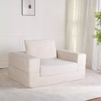 Whisen Convertible Sofa, Compression Human Dog Sofa Bed, Modern Corduroy Floor Couch With Pillow, No Assembly Required