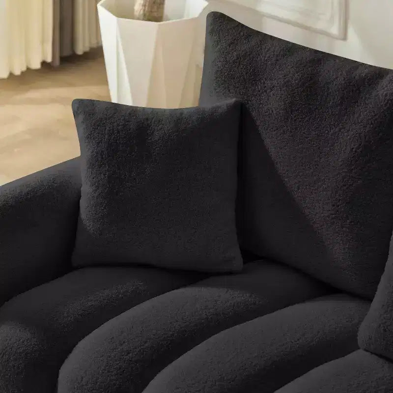 MAYEERTY 78 inch Premium Teddy Fabric Sofa with 3 Back Pillows and 3 Back Cushions Solid Wood Frame 3 Seat Sofa with Oversized Upholstered Chair