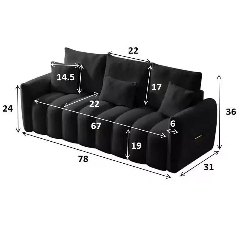 MAYEERTY 78 inch Premium Teddy Fabric Sofa with 3 Back Pillows and 3 Back Cushions Solid Wood Frame 3 Seat Sofa with Oversized Upholstered Chair