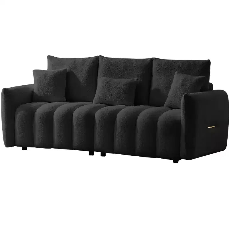 MAYEERTY 78 inch Premium Teddy Fabric Sofa with 3 Back Pillows and 3 Back Cushions Solid Wood Frame 3 Seat Sofa with Oversized Upholstered Chair