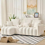 MAYEERTY 92 inch High Quality Trddy Fur Fabric Corner Sofa with Center Console Coffee Table for Living Room Apartments White