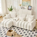 MAYEERTY 92 inch High Quality Trddy Fur Fabric Corner Sofa with Center Console Coffee Table for Living Room Apartments White