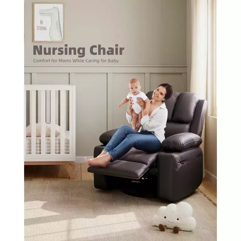 Oversize 27 Recliner Chair, Single PU Leather Sofa with Side Pocket, Chaise Lounge Reclining Seat with 2 Cup Holders for Living Room, Bedroom