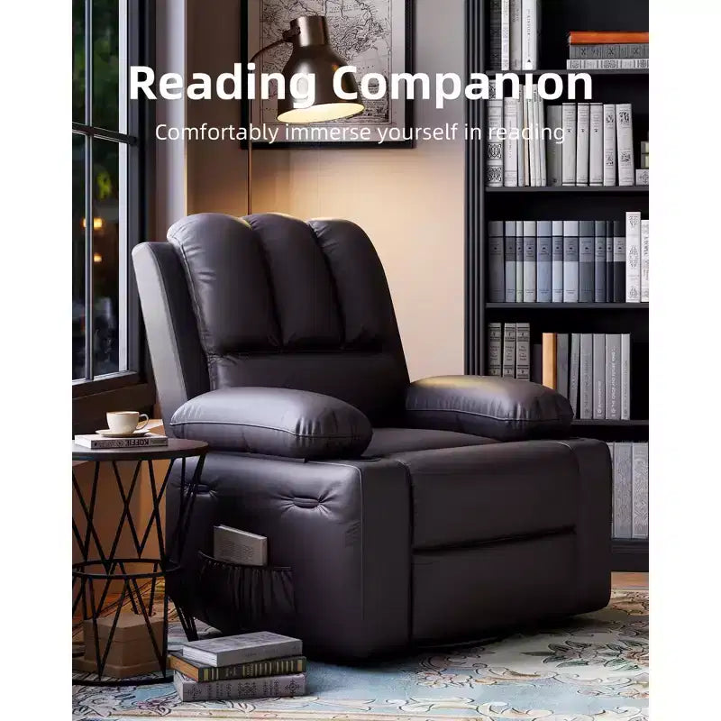 Oversize 27 Recliner Chair, Single PU Leather Sofa with Side Pocket, Chaise Lounge Reclining Seat with 2 Cup Holders for Living Room, Bedroom