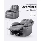 Oversize 27 Recliner Chair, Single PU Leather Sofa with Side Pocket, Chaise Lounge Reclining Seat with 2 Cup Holders for Living Room, Bedroom