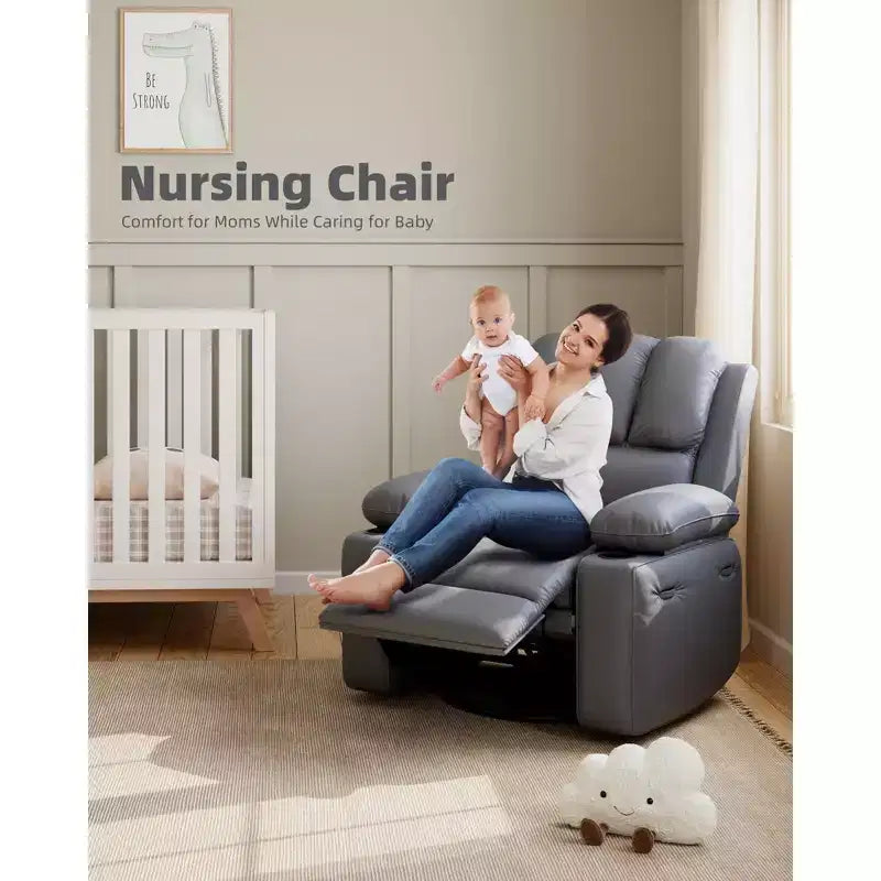 Oversize 27 Recliner Chair, Single PU Leather Sofa with Side Pocket, Chaise Lounge Reclining Seat with 2 Cup Holders for Living Room, Bedroom