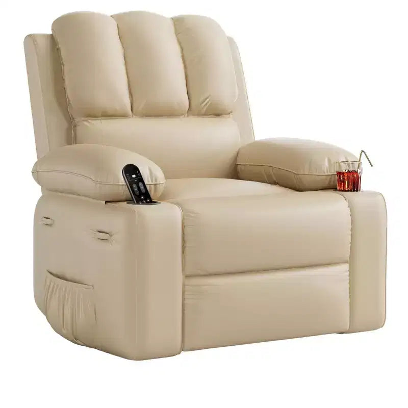 Oversize 27 Recliner Chair, Single PU Leather Sofa with Side Pocket, Chaise Lounge Reclining Seat with 2 Cup Holders for Living Room, Bedroom