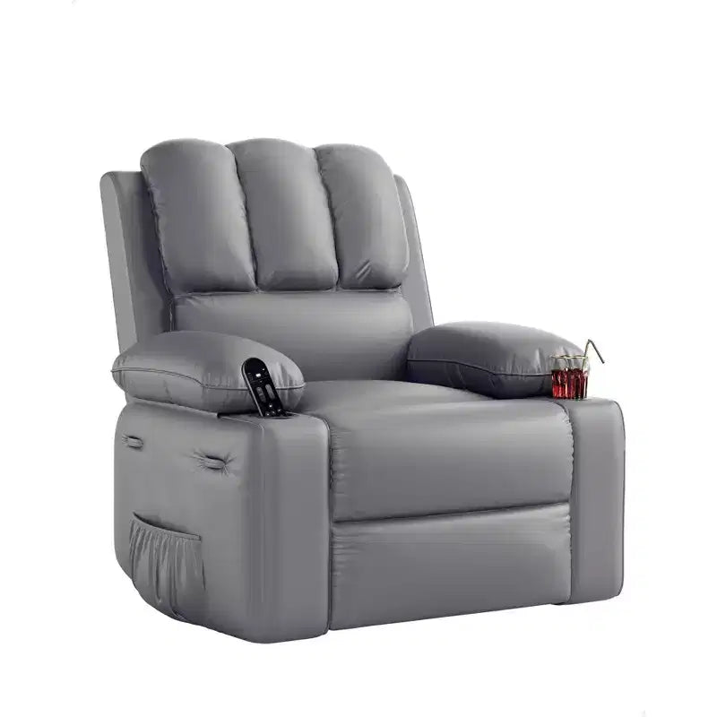 Oversize 27 Recliner Chair, Single PU Leather Sofa with Side Pocket, Chaise Lounge Reclining Seat with 2 Cup Holders for Living Room, Bedroom