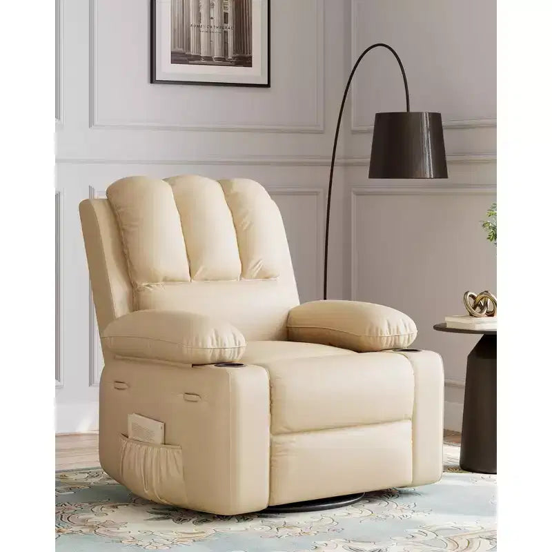 Oversize 27 Recliner Chair, Single PU Leather Sofa with Side Pocket, Chaise Lounge Reclining Seat with 2 Cup Holders for Living Room, Bedroom