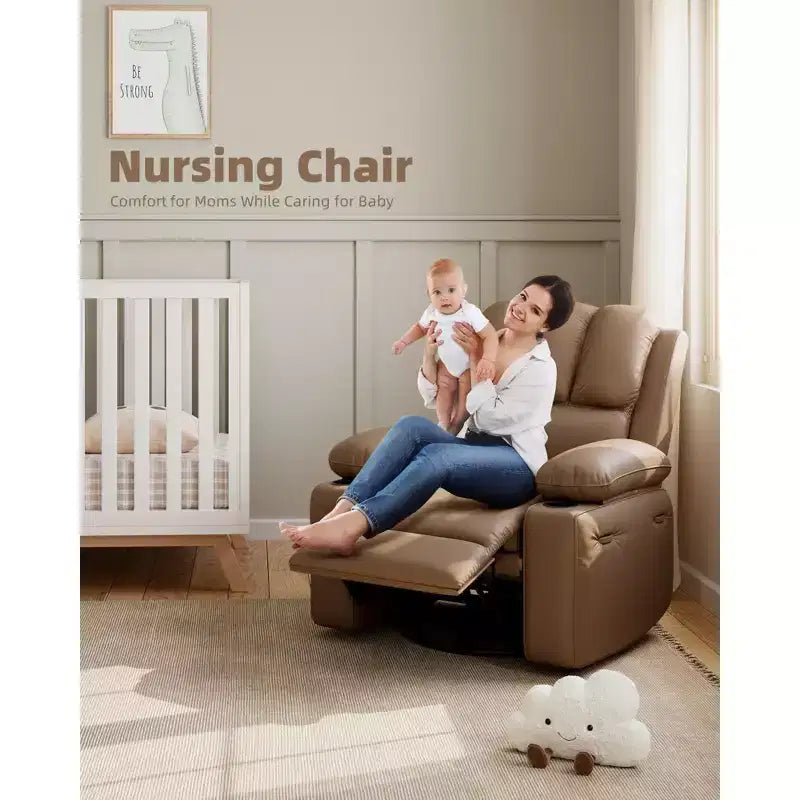 Oversize 27 Recliner Chair, Single PU Leather Sofa with Side Pocket, Chaise Lounge Reclining Seat with 2 Cup Holders for Living Room, Bedroom