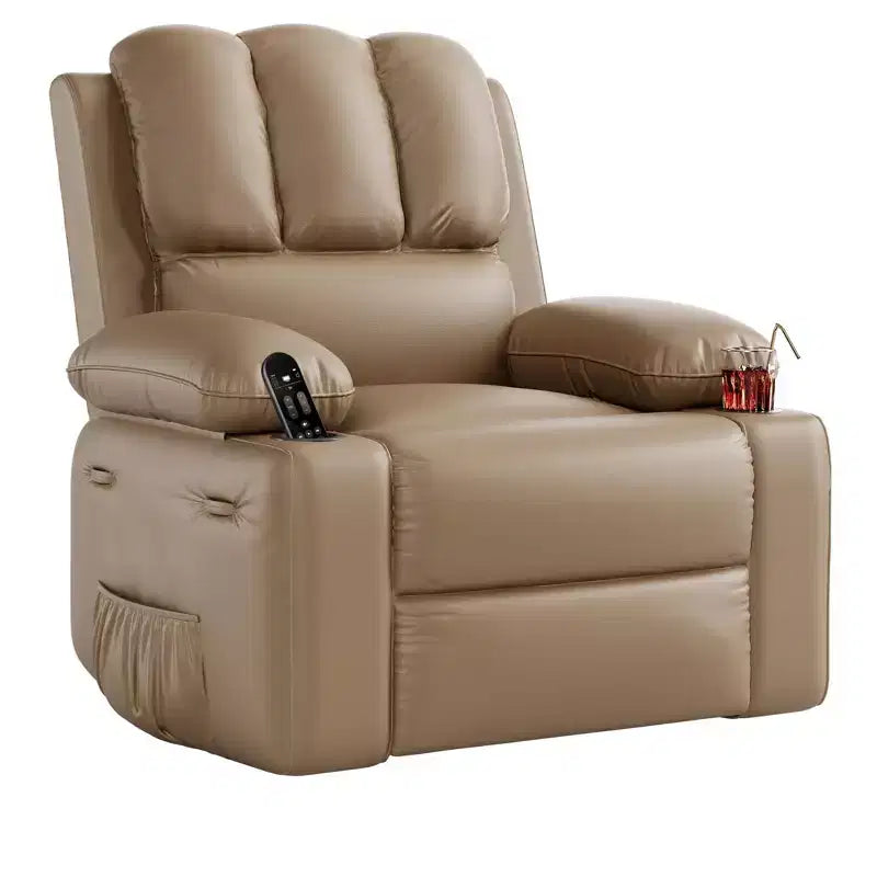 Oversize 27 Recliner Chair, Single PU Leather Sofa with Side Pocket, Chaise Lounge Reclining Seat with 2 Cup Holders for Living Room, Bedroom