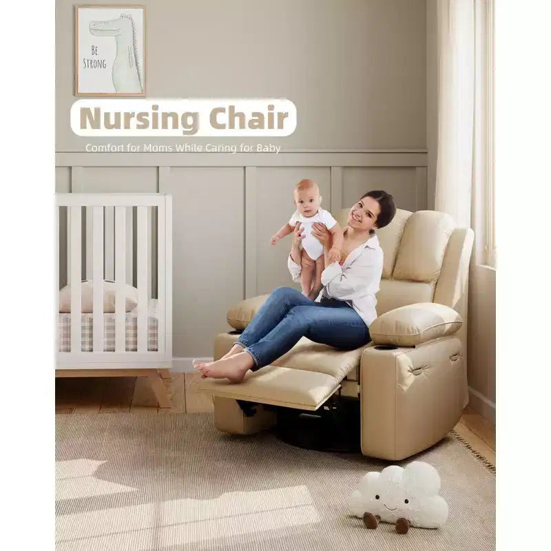 Oversize 27 Recliner Chair, Single PU Leather Sofa with Side Pocket, Chaise Lounge Reclining Seat with 2 Cup Holders for Living Room, Bedroom