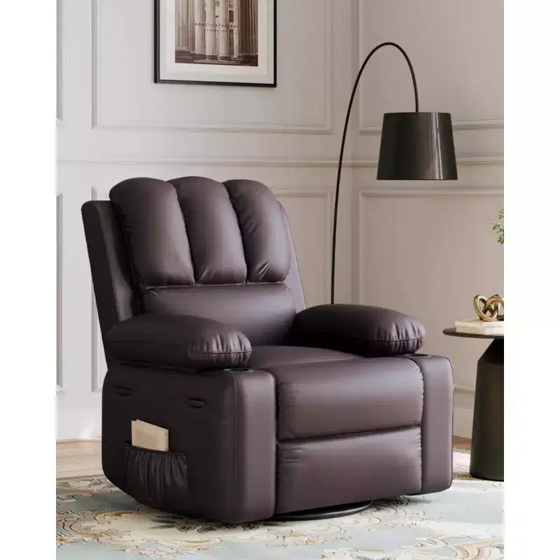 Oversize 27 Recliner Chair, Single PU Leather Sofa with Side Pocket, Chaise Lounge Reclining Seat with 2 Cup Holders for Living Room, Bedroom