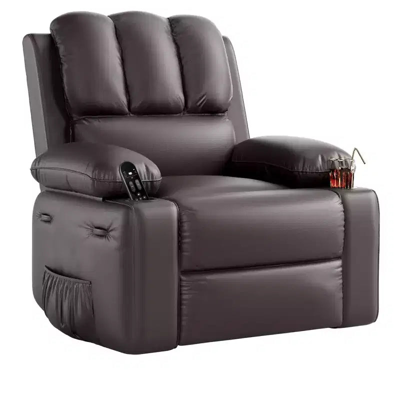 Oversize 27 Recliner Chair, Single PU Leather Sofa with Side Pocket, Chaise Lounge Reclining Seat with 2 Cup Holders for Living Room, Bedroom