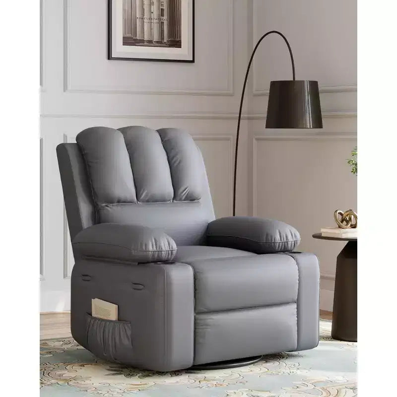 Oversize 27 Recliner Chair, Single PU Leather Sofa with Side Pocket, Chaise Lounge Reclining Seat with 2 Cup Holders for Living Room, Bedroom
