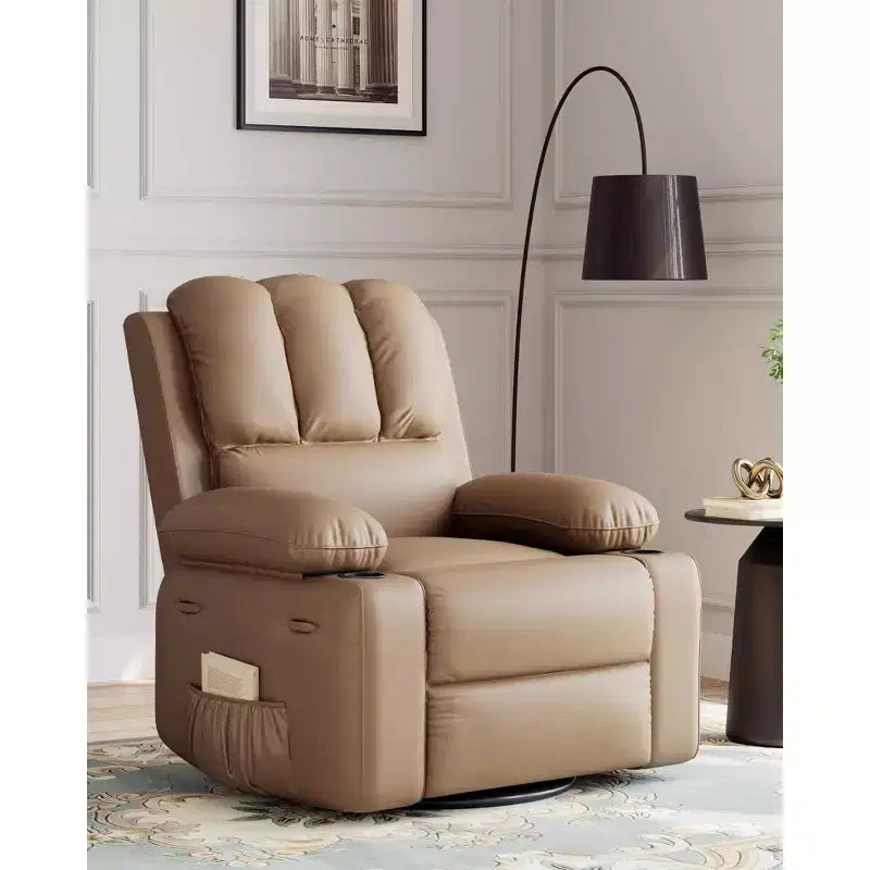 Oversize 27 Recliner Chair, Single PU Leather Sofa with Side Pocket, Chaise Lounge Reclining Seat with 2 Cup Holders for Living Room, Bedroom