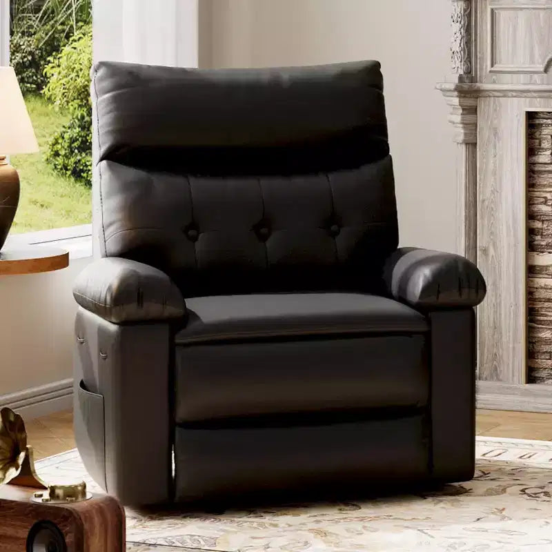 Oversized Recliner Chair - PU Leather Manual Recliner for Adults, Comfy Reclining Chair with Overstuffed Arms and Back, Side Pocket, Single Sofa