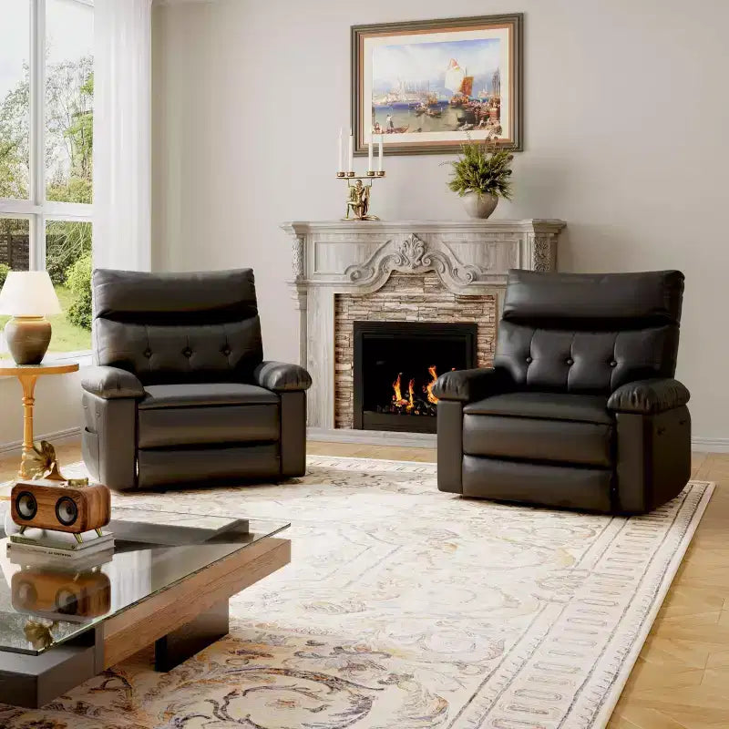 Oversized Recliner Chair - PU Leather Manual Recliner for Adults, Comfy Reclining Chair with Overstuffed Arms and Back, Side Pocket, Single Sofa
