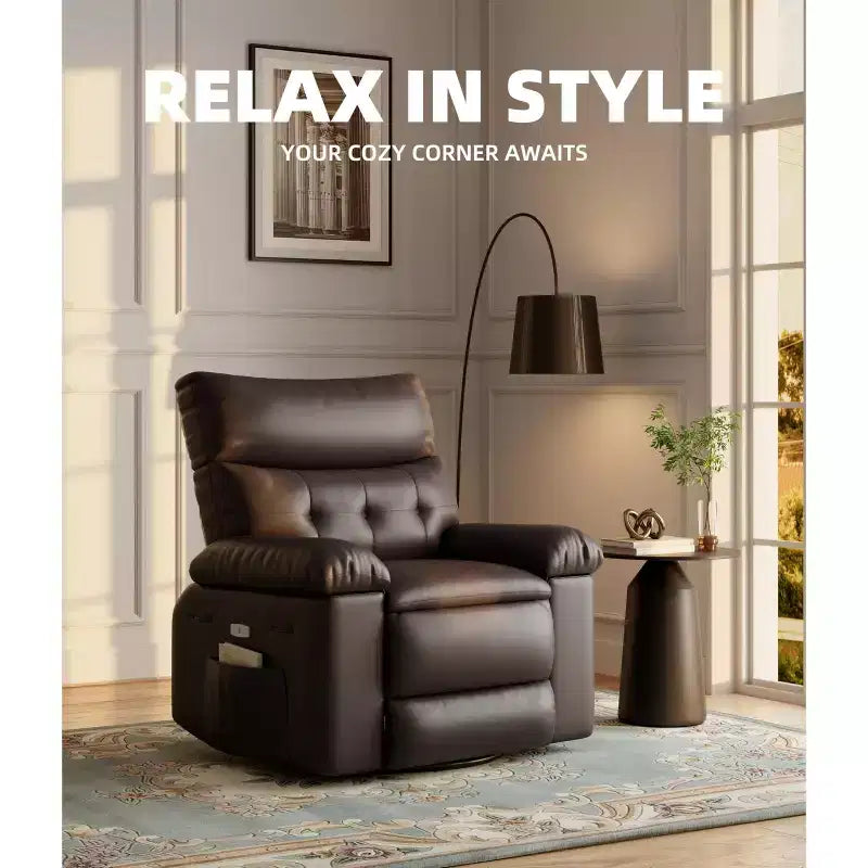 Oversized Recliner Chair - PU Leather Manual Recliner for Adults, Comfy Reclining Chair with Overstuffed Arms and Back, Side Pocket, Single Sofa