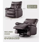 Oversized Recliner Chair - PU Leather Manual Recliner for Adults, Comfy Reclining Chair with Overstuffed Arms and Back, Side Pocket, Single Sofa