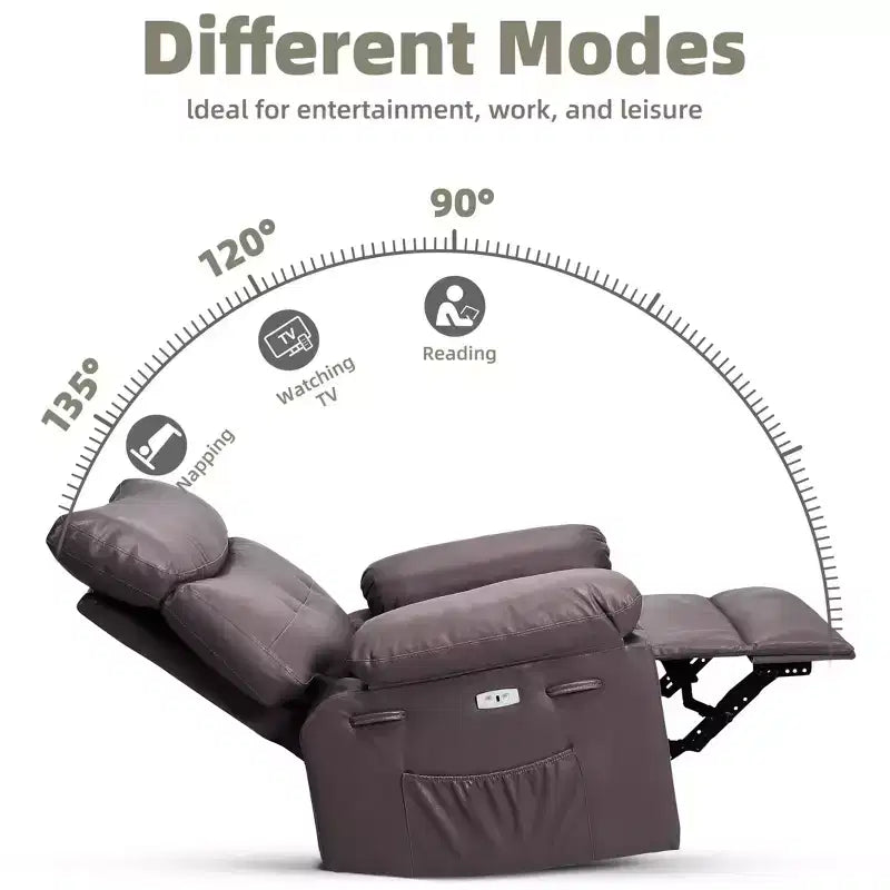 Oversized Recliner Chair - PU Leather Manual Recliner for Adults, Comfy Reclining Chair with Overstuffed Arms and Back, Side Pocket, Single Sofa