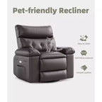 Oversized Recliner Chair - PU Leather Manual Recliner for Adults, Comfy Reclining Chair with Overstuffed Arms and Back, Side Pocket, Single Sofa