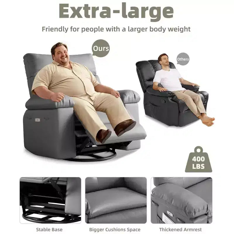 Oversized Recliner Chair - PU Leather Manual Recliner for Adults, Comfy Reclining Chair with Overstuffed Arms and Back, Side Pocket, Single Sofa