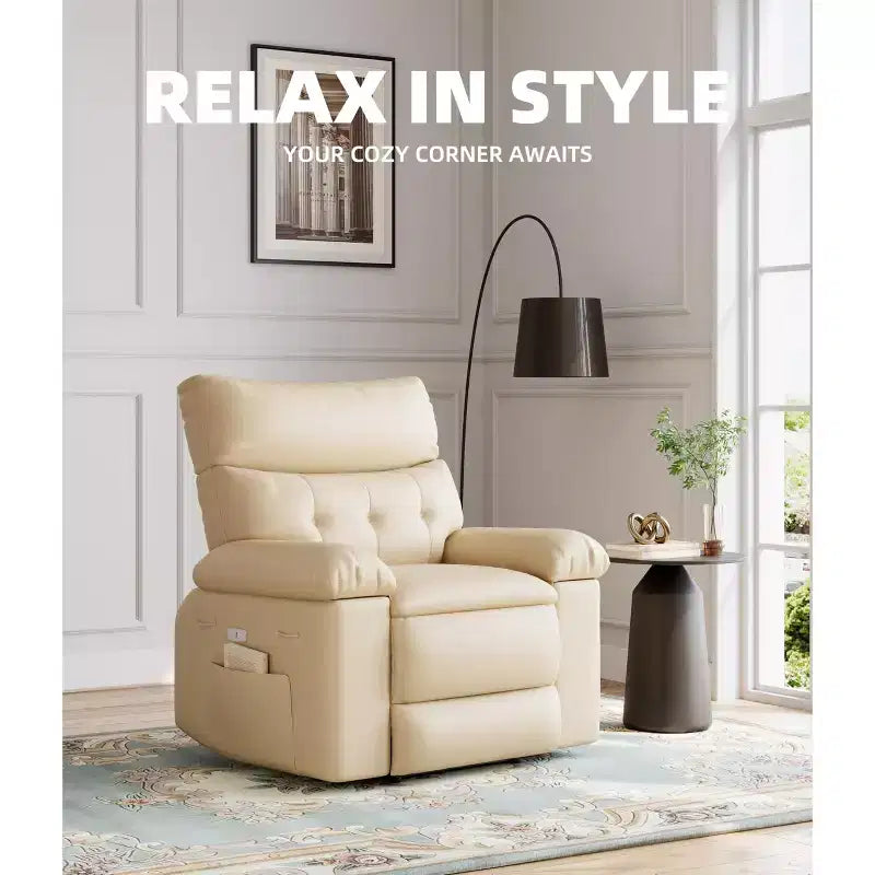 Oversized Recliner Chair - PU Leather Manual Recliner for Adults, Comfy Reclining Chair with Overstuffed Arms and Back, Side Pocket, Single Sofa