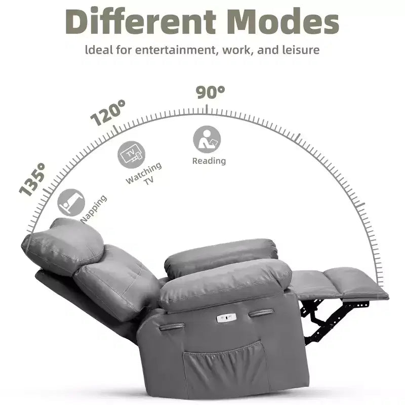 Oversized Recliner Chair - PU Leather Manual Recliner for Adults, Comfy Reclining Chair with Overstuffed Arms and Back, Side Pocket, Single Sofa