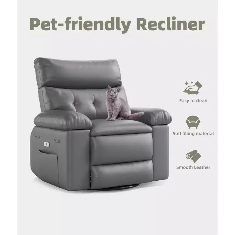 Oversized Recliner Chair - PU Leather Manual Recliner for Adults, Comfy Reclining Chair with Overstuffed Arms and Back, Side Pocket, Single Sofa