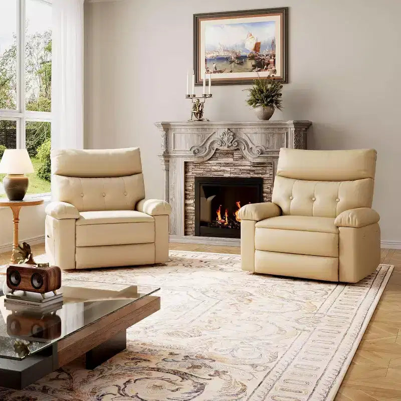 Oversized Recliner Chair - PU Leather Manual Recliner for Adults, Comfy Reclining Chair with Overstuffed Arms and Back, Side Pocket, Single Sofa