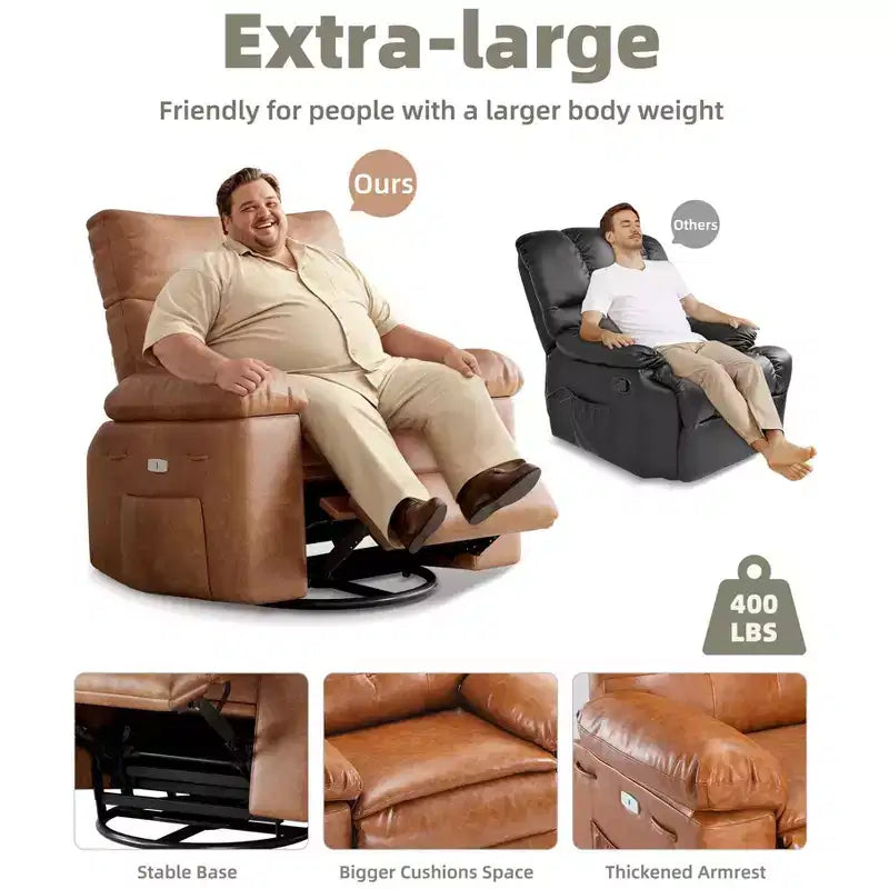 Oversized Recliner Chair - PU Leather Manual Recliner for Adults, Comfy Reclining Chair with Overstuffed Arms and Back, Side Pocket, Single Sofa