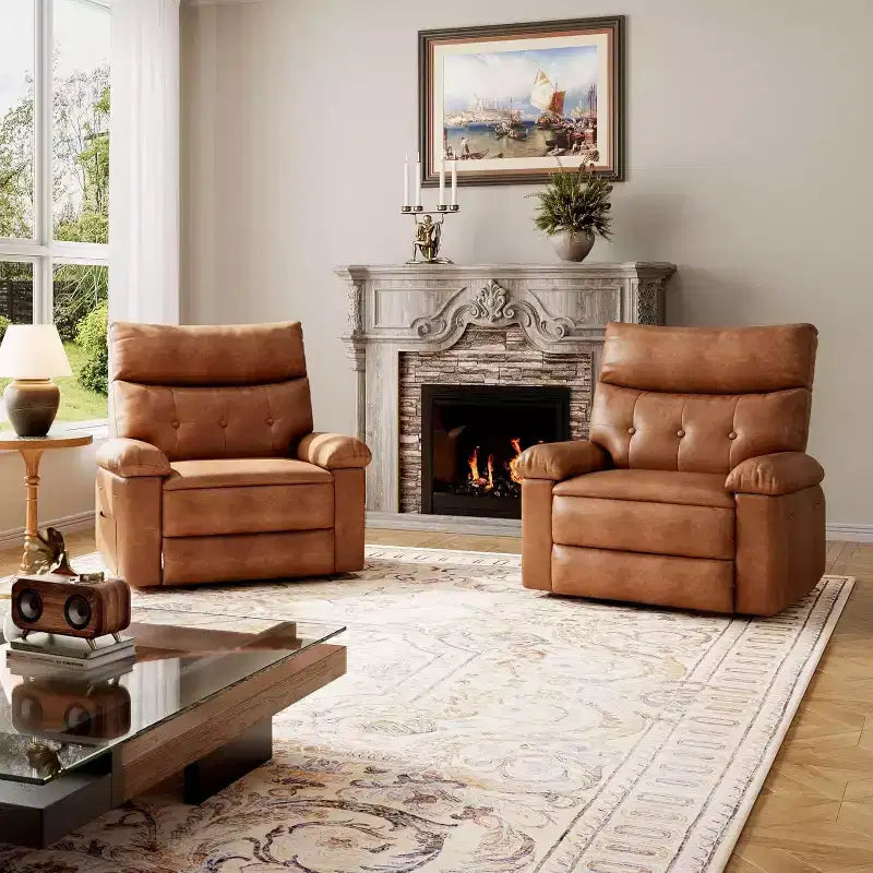 Oversized Recliner Chair - PU Leather Manual Recliner for Adults, Comfy Reclining Chair with Overstuffed Arms and Back, Side Pocket, Single Sofa