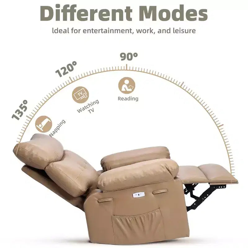 Oversized Recliner Chair - PU Leather Manual Recliner for Adults, Comfy Reclining Chair with Overstuffed Arms and Back, Side Pocket, Single Sofa