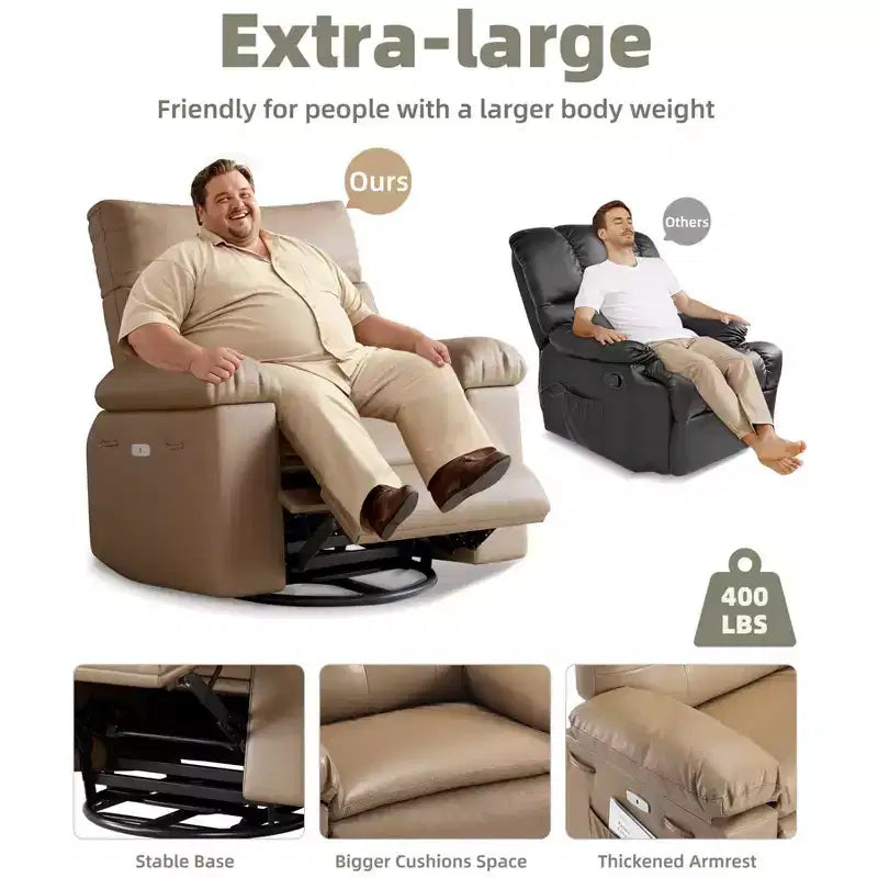 Oversized Recliner Chair - PU Leather Manual Recliner for Adults, Comfy Reclining Chair with Overstuffed Arms and Back, Side Pocket, Single Sofa
