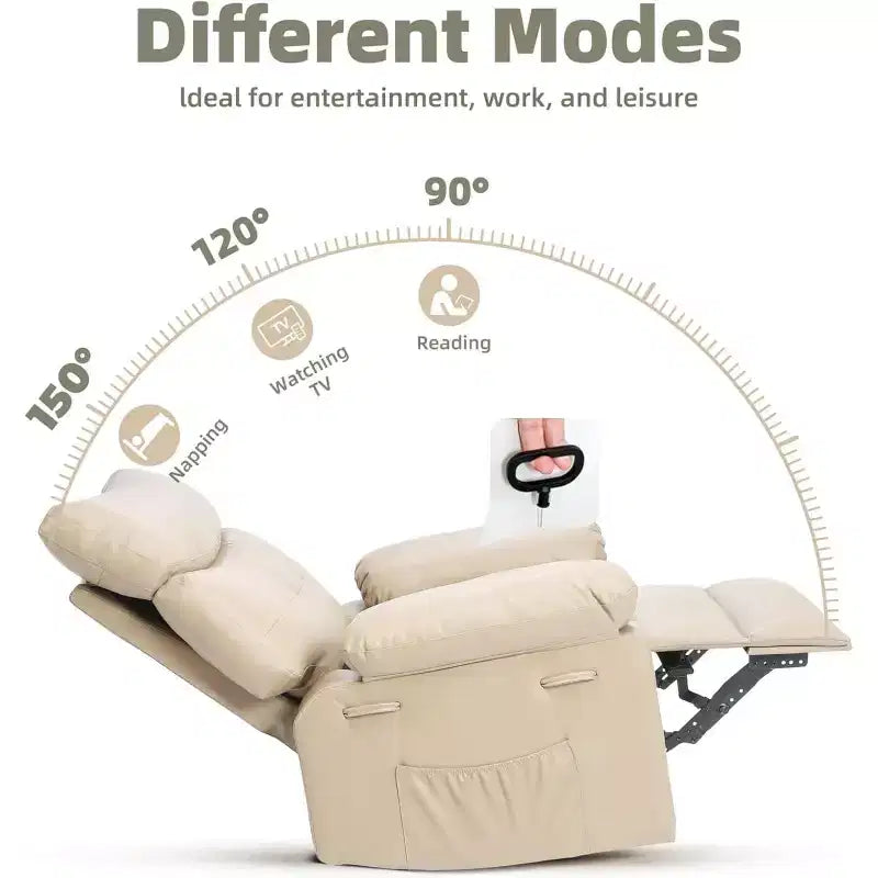 Oversized Recliner Chair - PU Leather Manual Recliner for Adults, Comfy Reclining Chair with Overstuffed Arms and Back, Side Pocket, Single Sofa